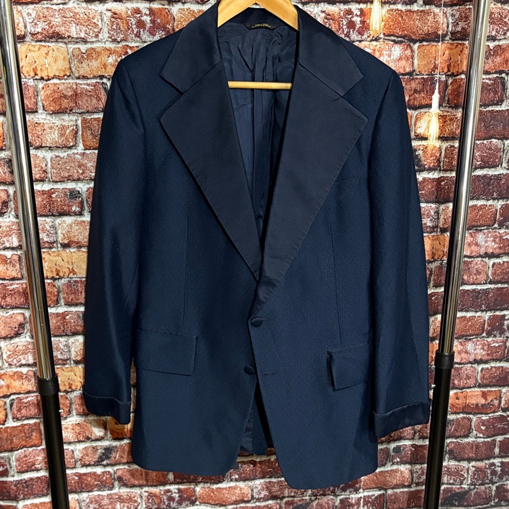 Vintage After Six Men's Navy Blue Tuxedo satin collar dinner jacket blazer 40